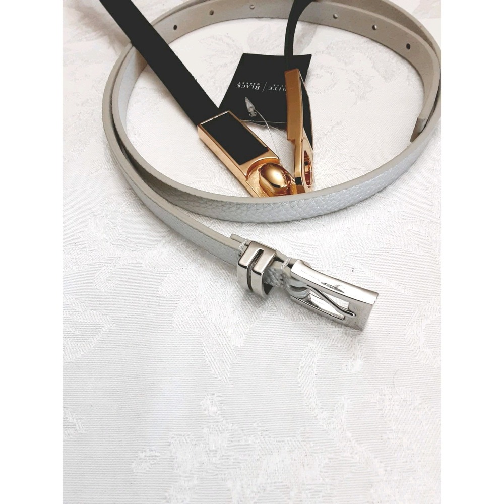 White House Black Market Womens Belts Lot Of 2 Green & Silver Thin Size Medium